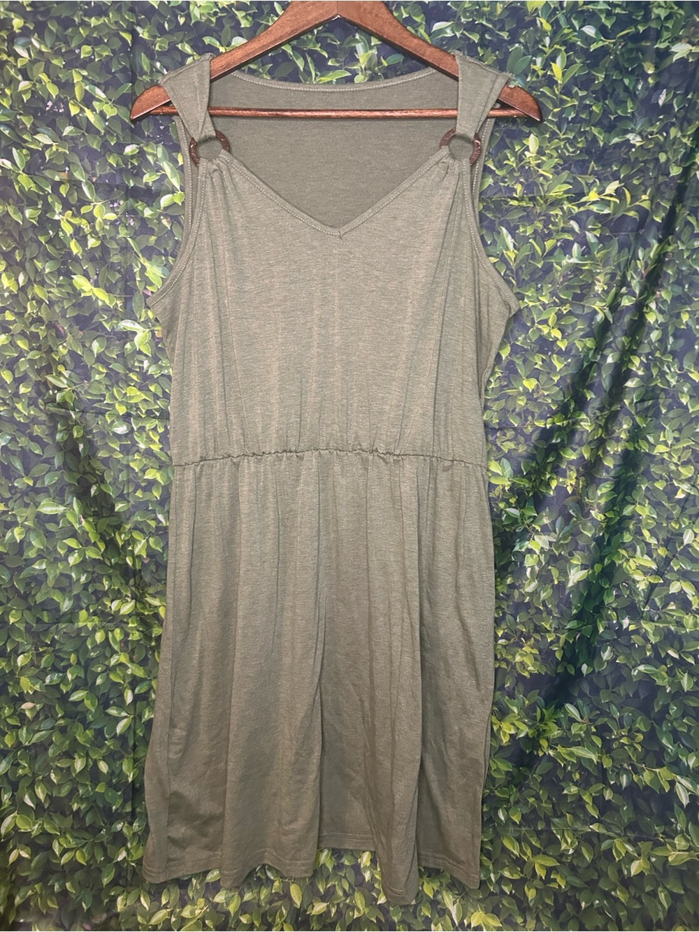 Casual Ring-Detail Mini Dress in Olive